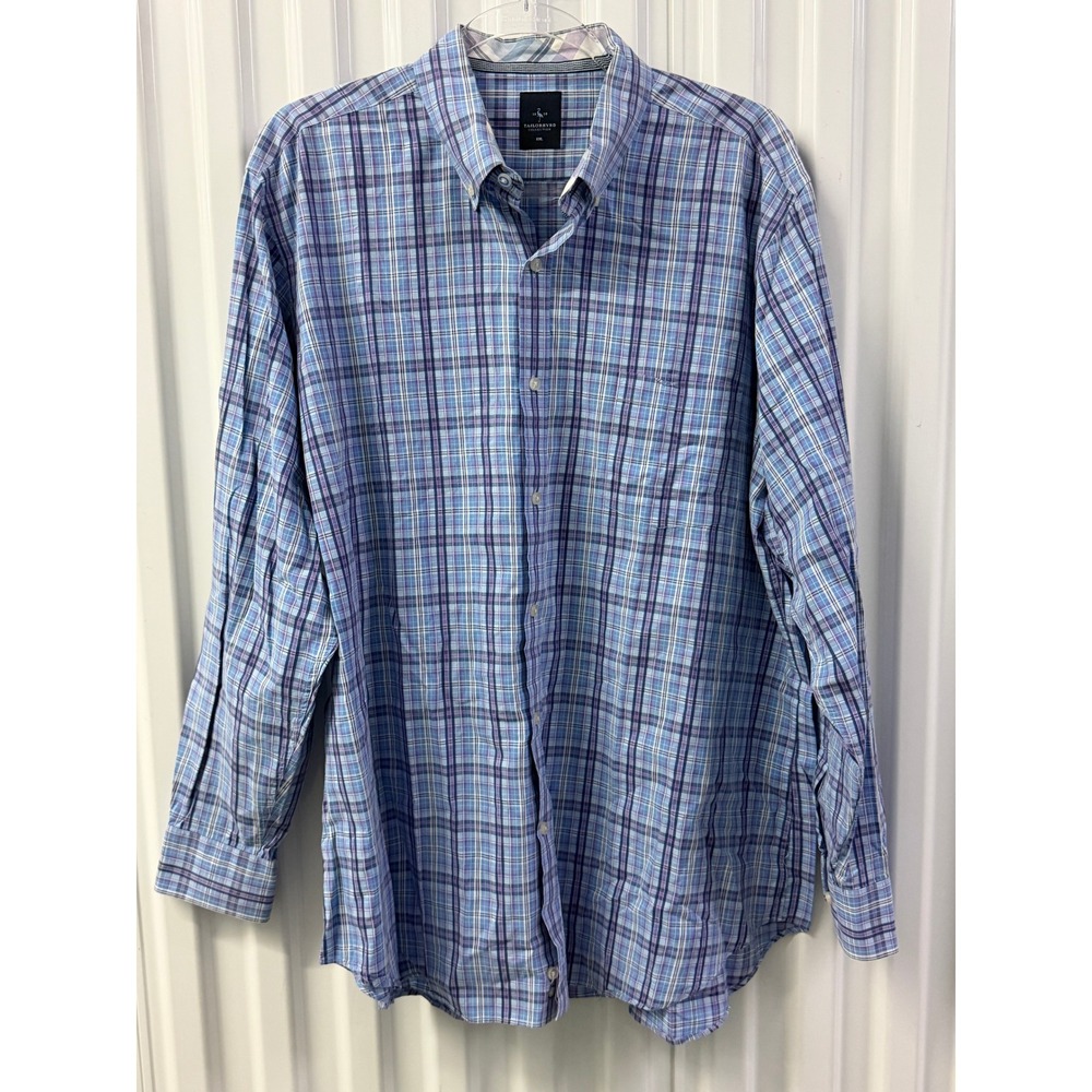 Tailorbyrd Button Down Shirt Mens XXL Blue Purple Excellent Plaid Cotton